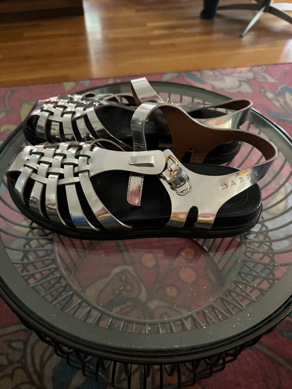Marni Silver Metallic Woven Fisherman-style Sandals - Picture 2 of 9